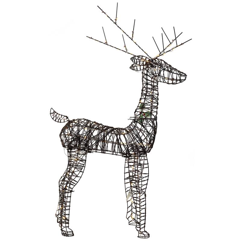 LED Lighted Rattan-Style Reindeer Outdoor Christmas Decoration - 46.5" - Brown