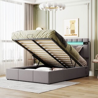 Velvet Upholstered Platform Bed Full Size Hydraulic Storage Bed with ...