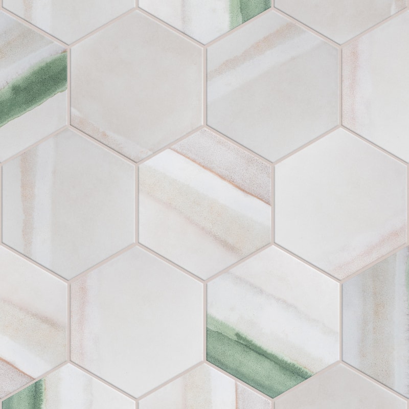 Merola Tile Matter Hex Canvas Bone Green 7-7/8" x 9" Porcelain Floor and Wall Tile - Case (10 Tiles)