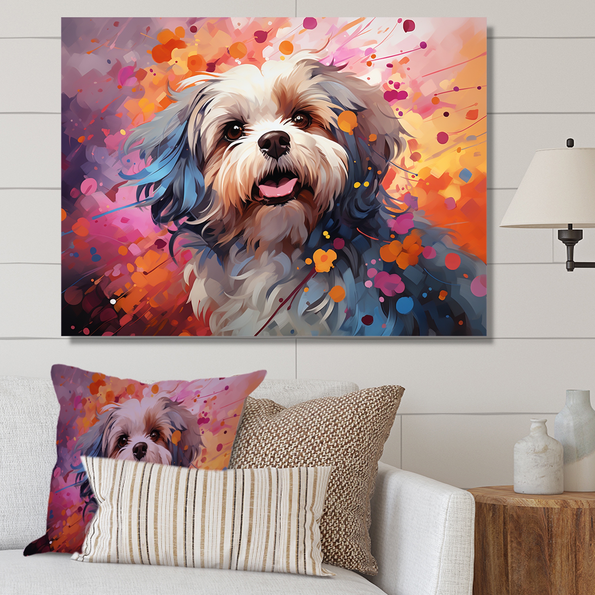 Designart Popart Shih Tzu Serenade Dog Wall Art 32 in. wide x 24 in. high