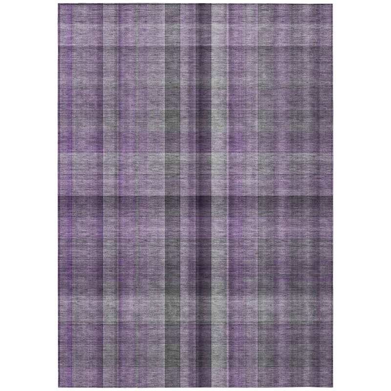 Machine Washable Indoor/ Outdoor Modern Plaid Chantille Rug