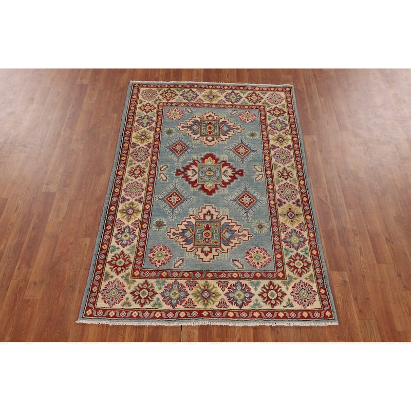 Light Blue Kazak Accent Rug Handmade Wool Carpet - 3'11" x 6'0"
