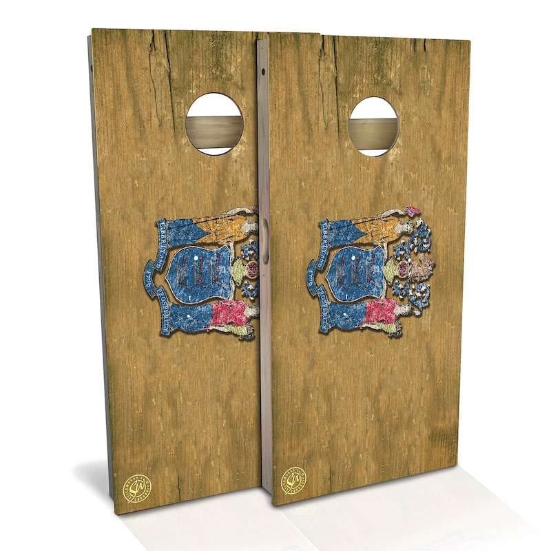 New Jersey Flag Outdoor Cornhole Board Set - Backyard 2x4 - Include Case + Hole Lights