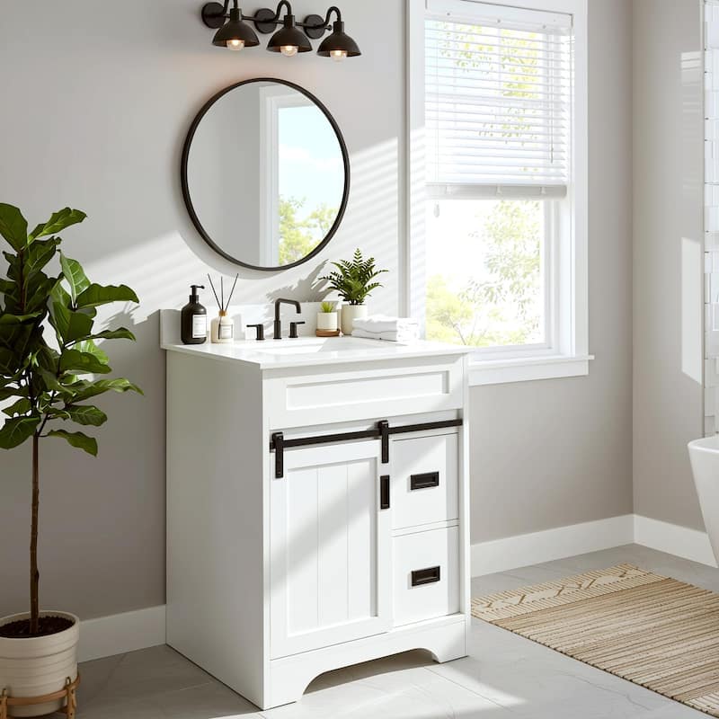 Homy Casa 24" Farmhouse Bathroom Vanity with Single Undermount Sink and Sliding Barn Doors