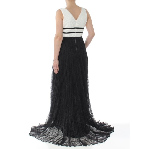Adrianna Papell Womens Black Lace Gown Sleeveless V Neck Full Length Hi Lo Evening Dress Size 2
