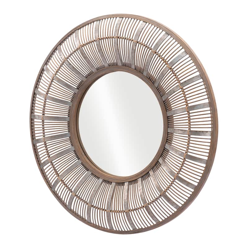 HomeRoots 32" Brown Round Accent Mirror