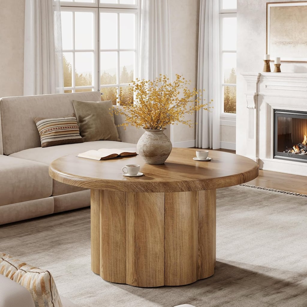 31.5" Farmhouse Woode Round Coffee Table for Living Room, Apartment, Small Space