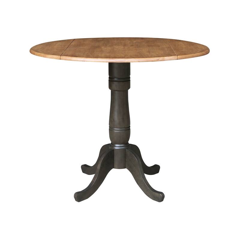 42 in. Round Dual Drop Leaf Dining Table - 35.5"H - Hickory/Washed Coal