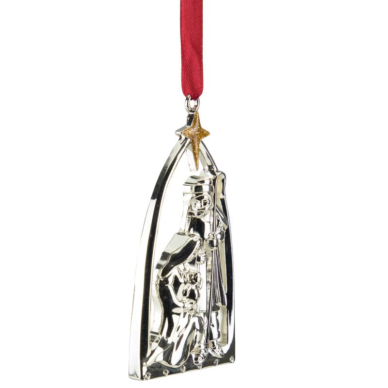 3.75" Silver-Plated Nativity Christmas Ornament European Crystals