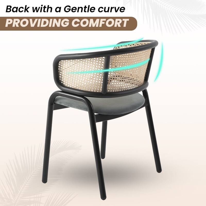 LeisureMod Set of 2 Modern Leather Dining Chair with Wicker Back & Black Steel Frame - Accent Side Armchair for Home Furniture