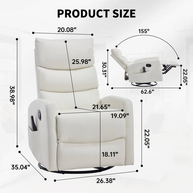 Roomfitters Manual Swivel Rocker Recliner Chair with Heat and Massage Fabric Glider Lounge Sofa for Living Room