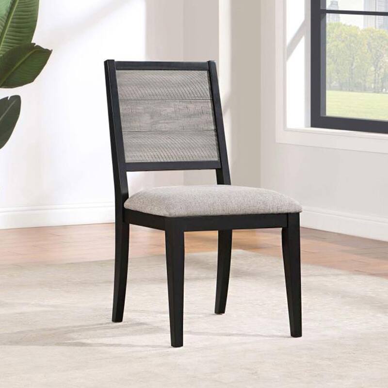 Set of 2 Dining Chairs with Upholstered Seat, Grey and Black