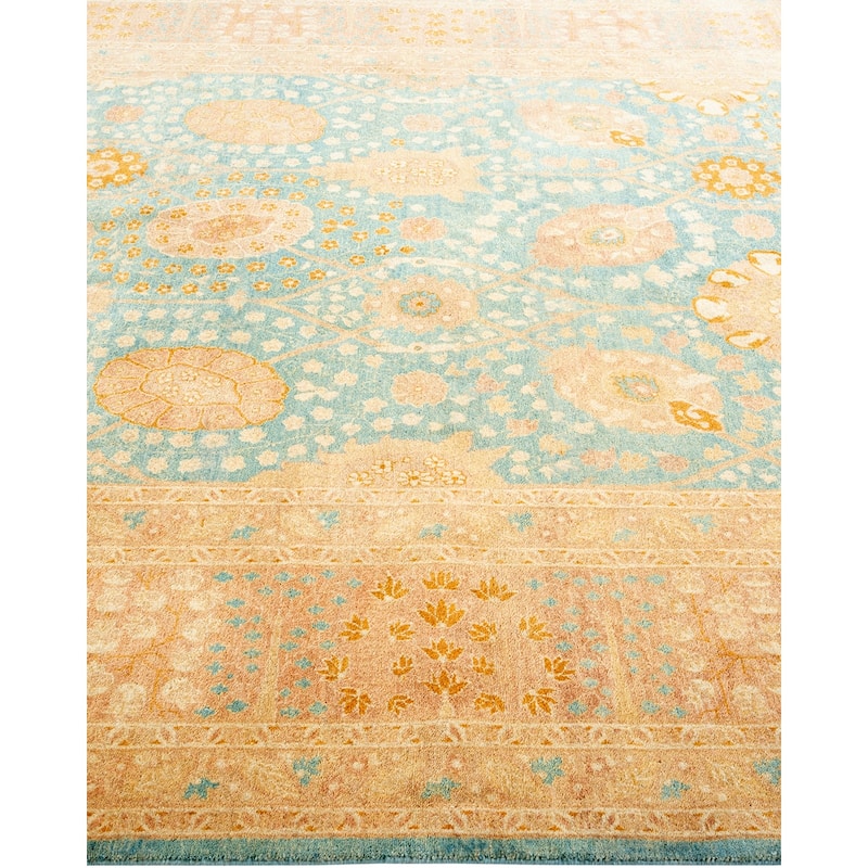 Overton Hand Knotted Wool Traditional Oriental Light Blue Area Rug - 6' x 9'