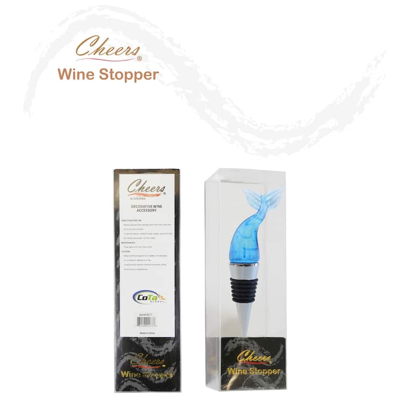 Cheers Mermaid Tail Glass Wine Stopper - Elegant Vacuum Seal Reusable - 5 inches