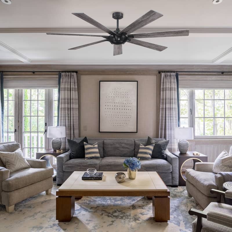 72" Wooden 7-Blade Large Outdoor Industrial DC Ceiling Fan with Remote