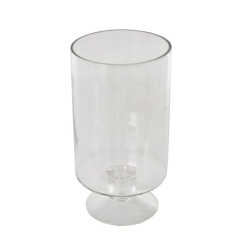 Glass Wide Candle Holder with Elevated Base - Clear - Roche River Decor - 6"W x 6"L x 11"H