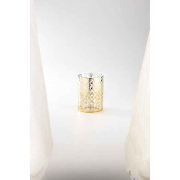6" Gold and Clear Cylindrical Hand Blown Glass Tabletop Decor - N/A
