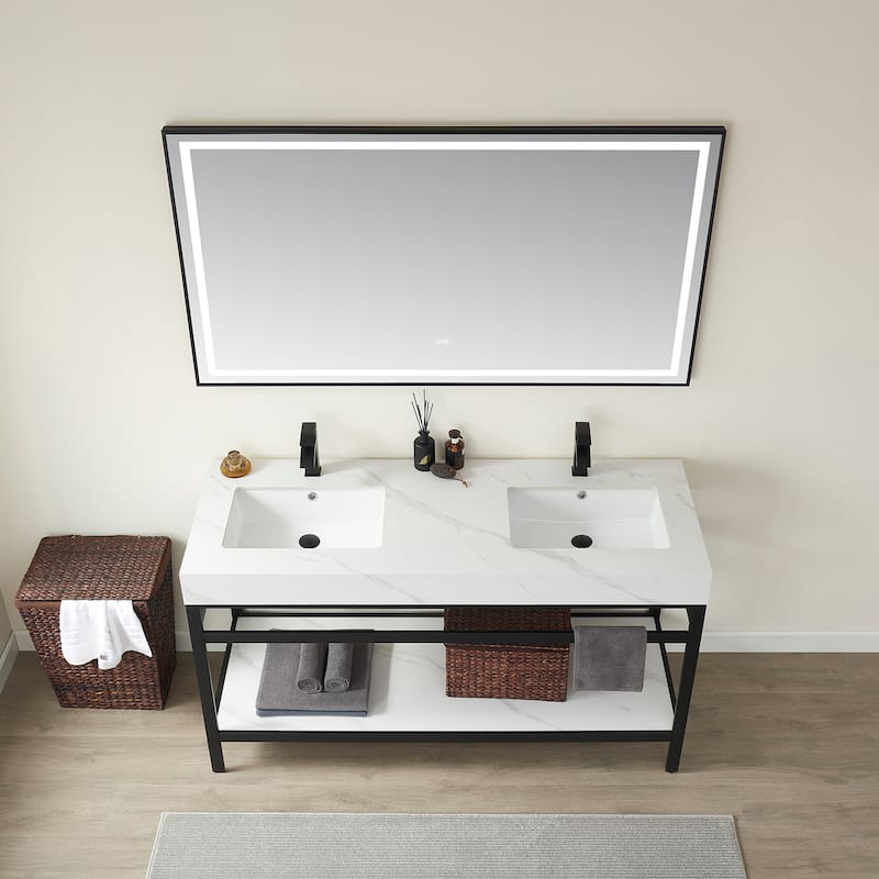 Funes 60" Double Vanity, Metal Support with Stone Top without Mirror - 60''x22''
