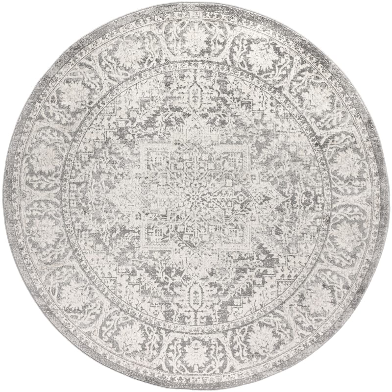 JONATHAN Y Traditional Persian Vintage Medallion Area Rug - 6' Round - Light Grey