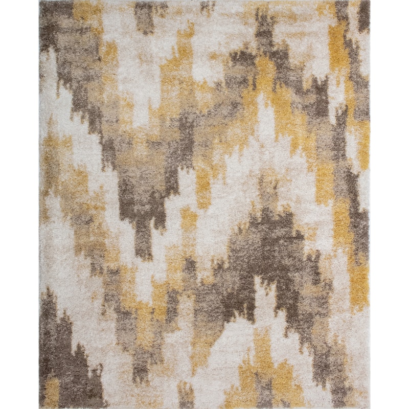 Noori Rug Lux Emma Casual Ikat Pattern 2-inch Thick Shag Rug - 7'10" x 10'0" - Brown/Gold