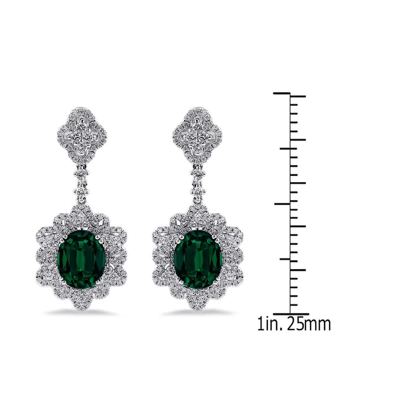 Auriya 4 9/10ct Fancy Oval-cut Emerald Halo Diamond Drop Earrings 1 1/4ctw 18k Gold