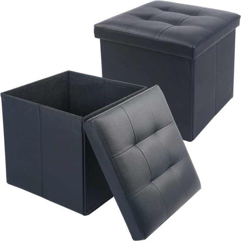 2 Pack Black Footrest Ottoman with Lid