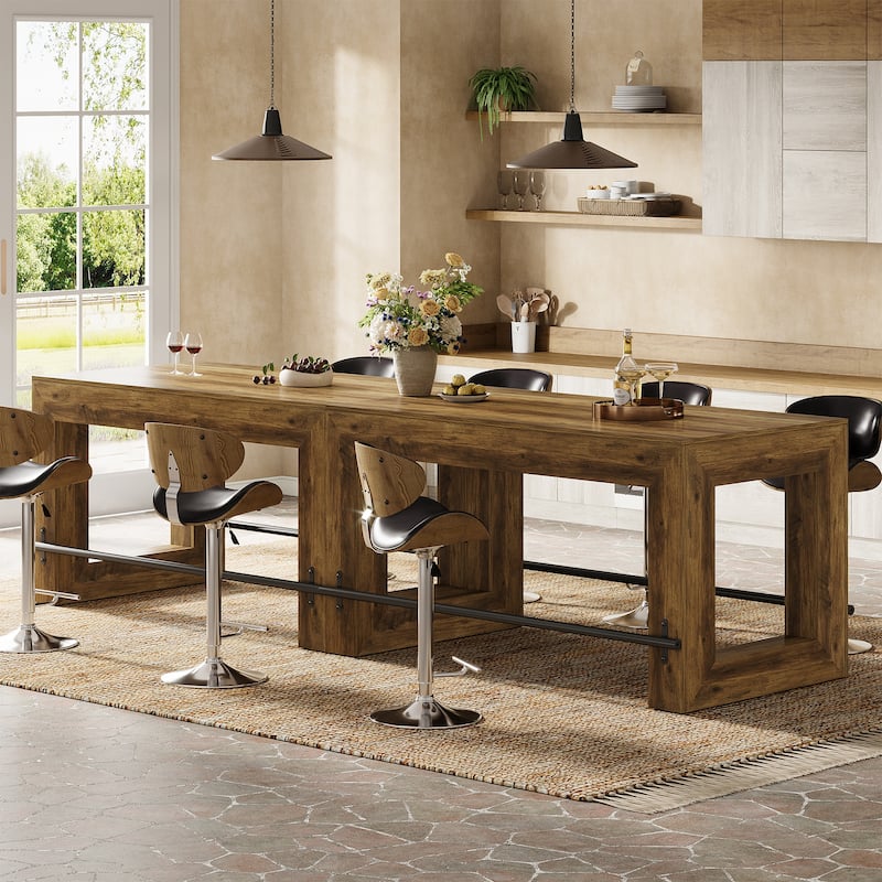 59 Inch Bar Table, Industrial Counter Height Pub Dining Table with Metal Footrest - 27.56"D x 59.06"W x 35.43"H