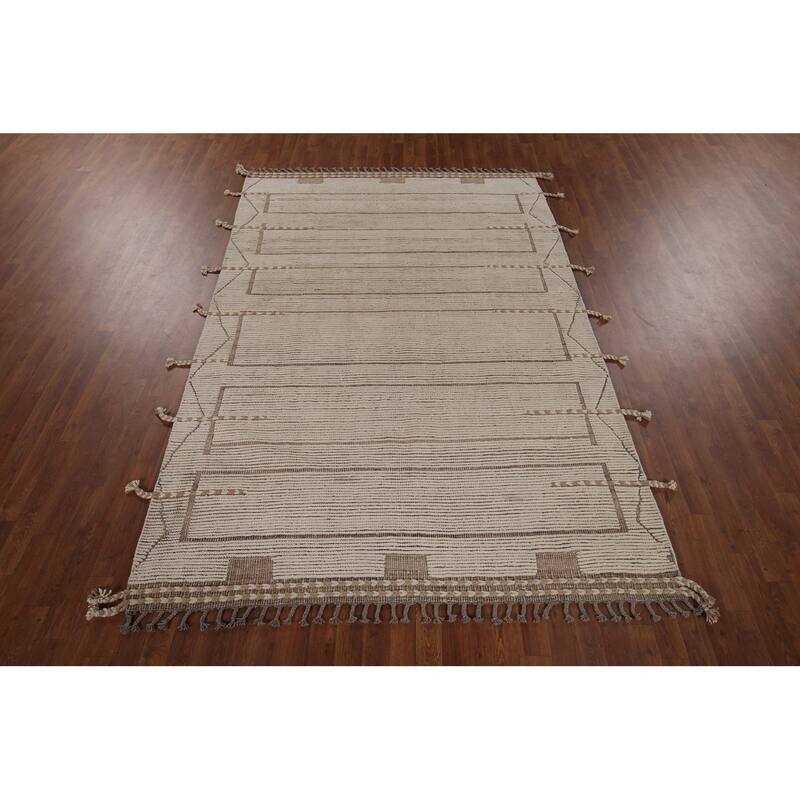Earth Tone Moroccan Oriental Area Rug Handmade Wool Carpet - 6'0"x 9'4"