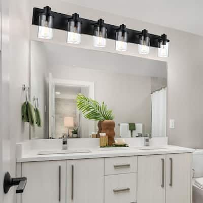 6 Light Bathroom Vanity Lighting with Clear Glass Shade