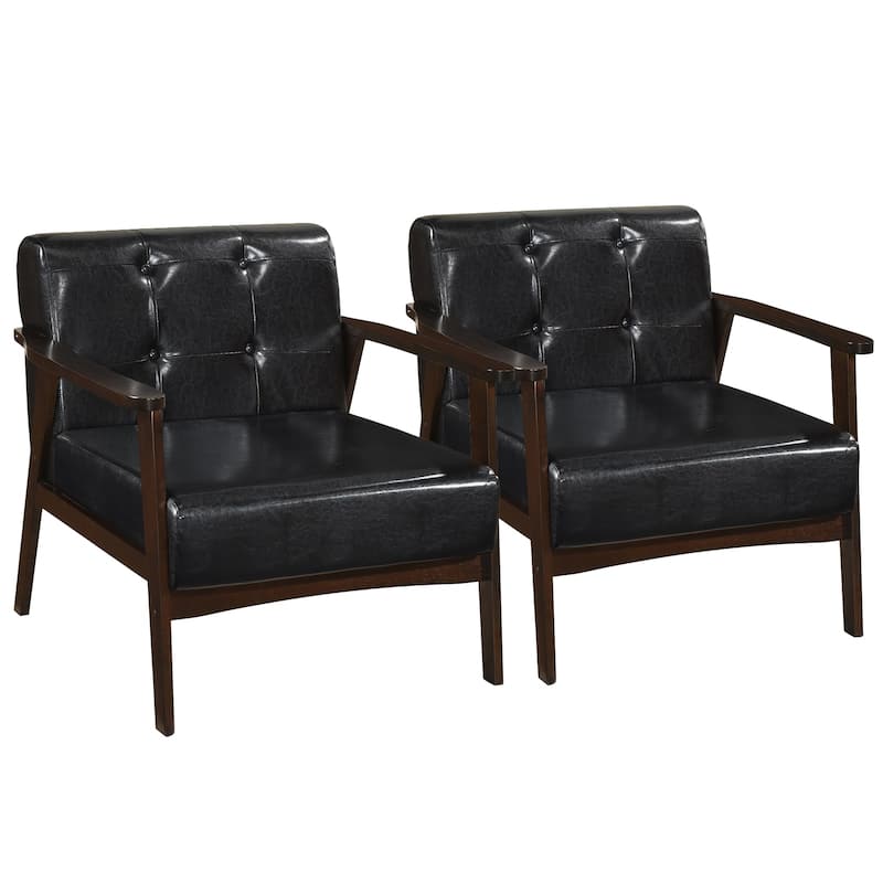 Costway 2PCS Accent Chair Button Tufted Mid-century Modern Lounge - See Details - Black
