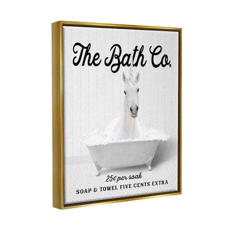 Stupell Bubble Bathtub Unicorn Framed Floater Canvas Wall Art Design by Lettered and Lined