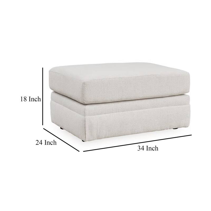 Maite Ottoman, Modern Chalk Gray Polyester, Soft Cushions, 34 Inch