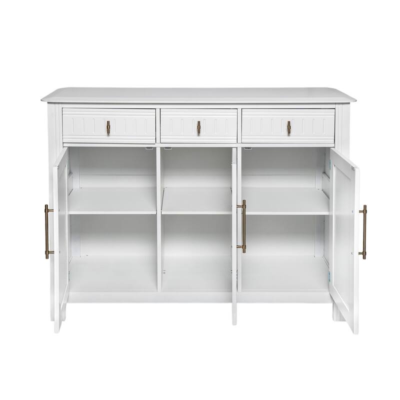 Roomfitters Large Sideboard Cabinet with 3 Doors and 3 Drawers, Acacia Wood, Antique White