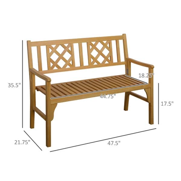 dimension image slide 1 of 2, Outsunny Outdoor Foldable Garden Bench, 2-Seater Patio Wooden Bench, Loveseat Chair with Backrest and Armrest