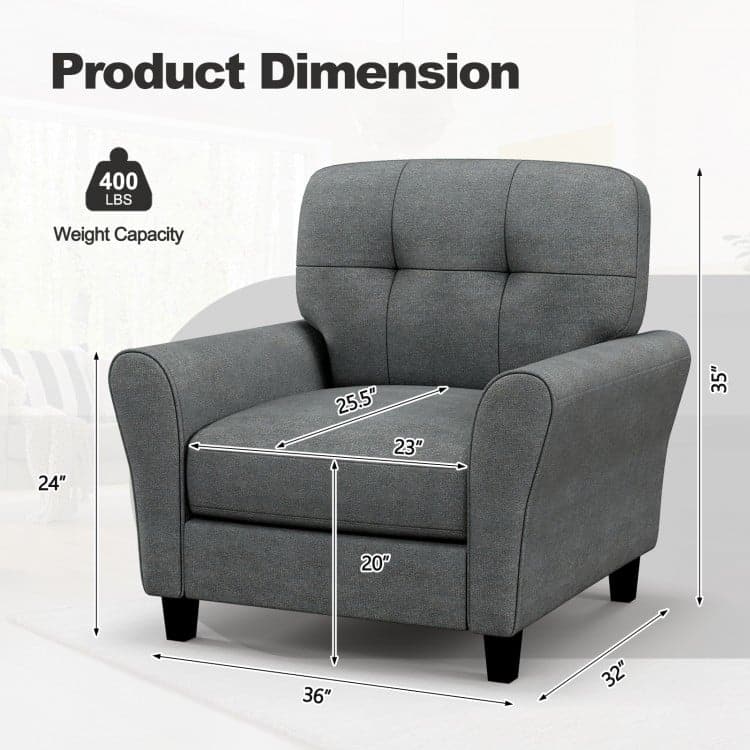Modern Upholstered Accent Chair with Rubber Wood Legs - 36" x 32" x 35" - Grey