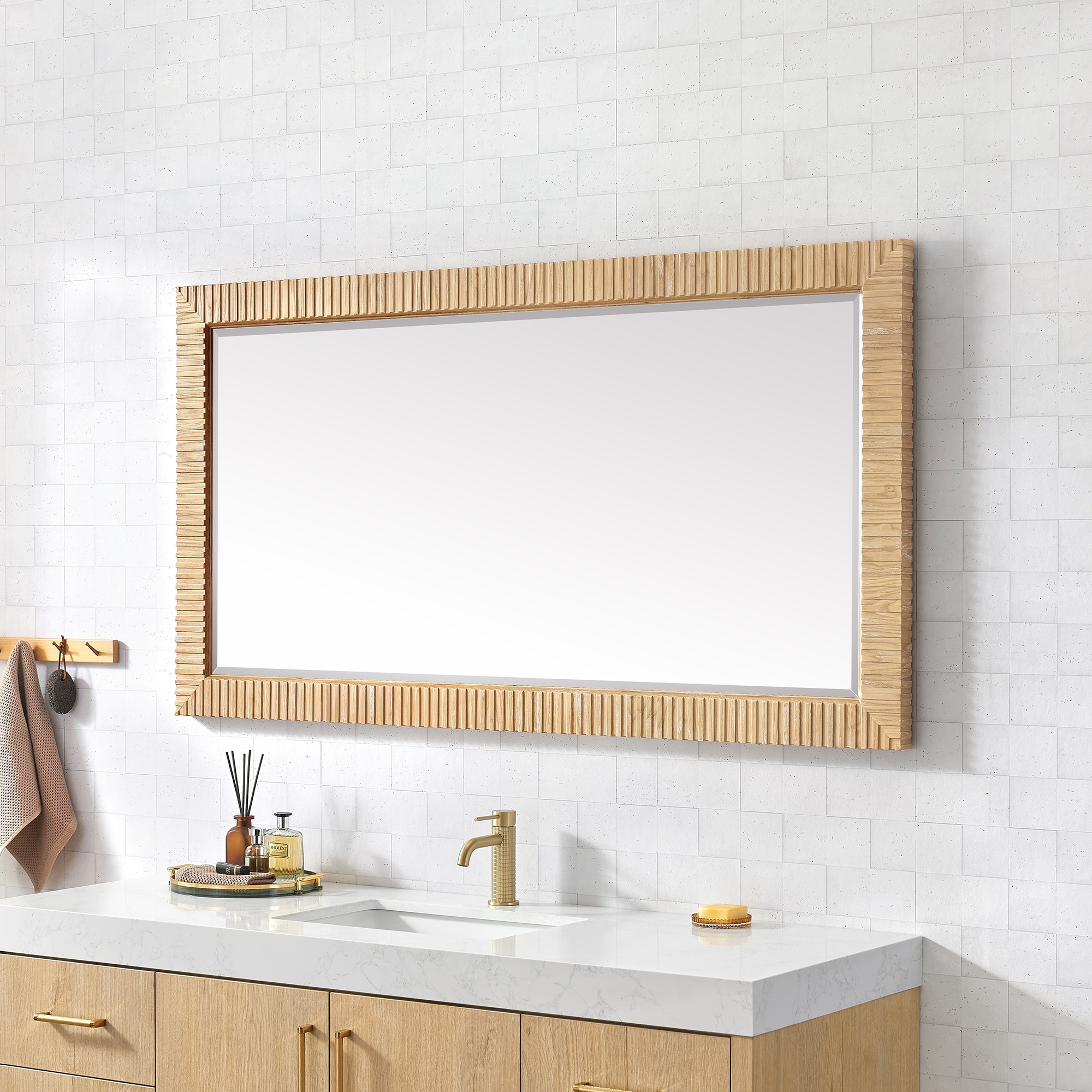 Osaka Rectangular Wood Framed Wall Bathroom Art Mirror - On Sale