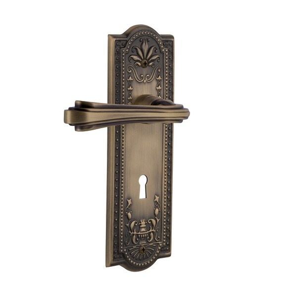 Nostalgic Warehouse MEAFLR_PSG_234_KH Fleur Passage Door Lever Set with Meadows Rose and Decorative Keyhole for 2-3/4" Backset