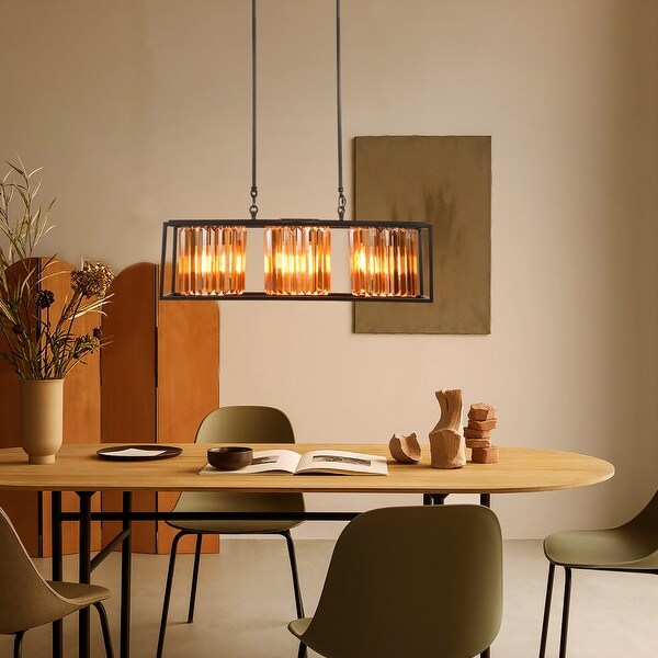 Glam 3-Light Rectangle Amber Crystal Kitchen Island ...