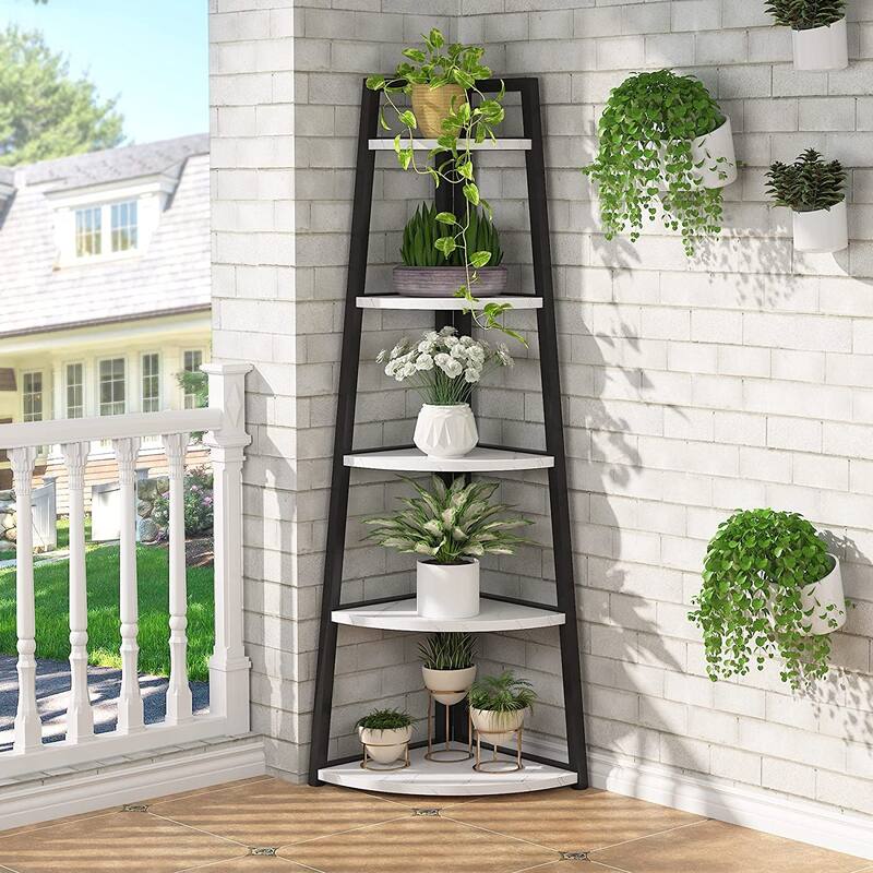70 inch Tall Corner Shelf, 5 Tier Bookshelf Bookcase, Modern Corner Ladder Shelf Plant Stand for Living Room