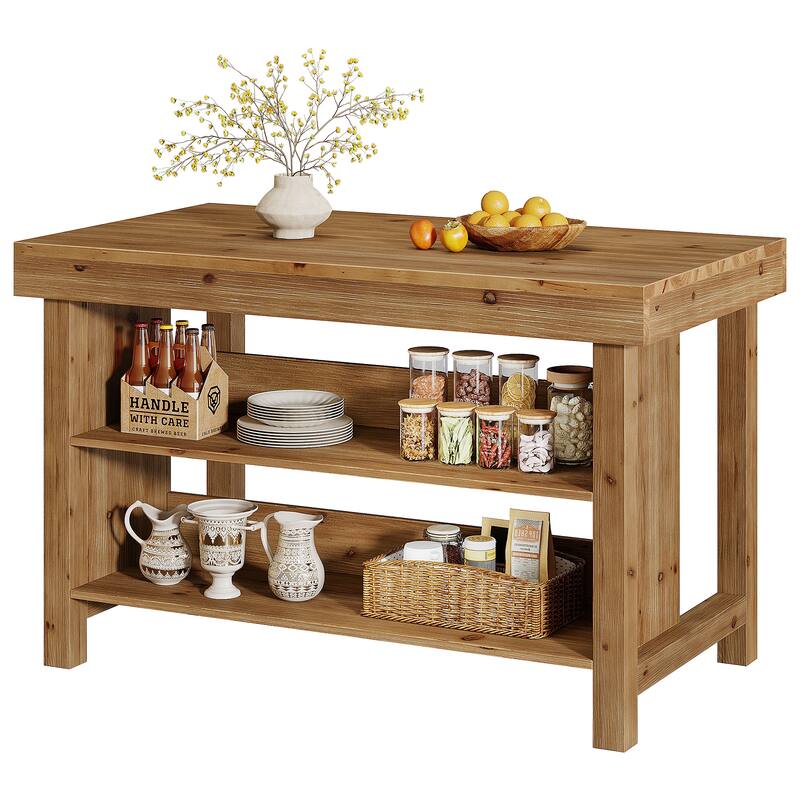 Solid Wood Bar Table, Open Storage Counter Height Pub Dining Table, Kitchen Dining/Living Room Basement Accent Bar Unit