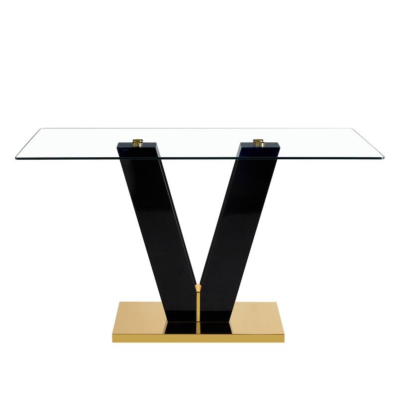 Glass Dining Table for 68 with Glass Tabletop and VShaped Bracket