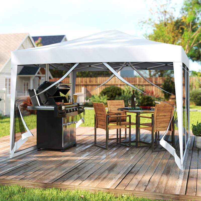 Gymax 10 FT x 10 FT Pop-Up Canopy Tent w/ Mesh Netting Carry Bag 8