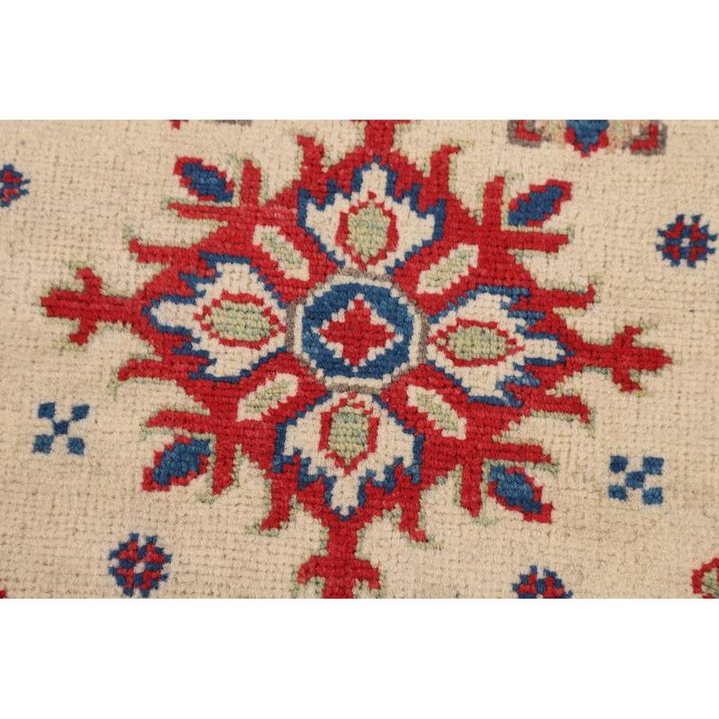 Geometric Beige Kazak Oriental Accent Rug Handmade Beige Wool Carpet - 2'11" x 4'0"