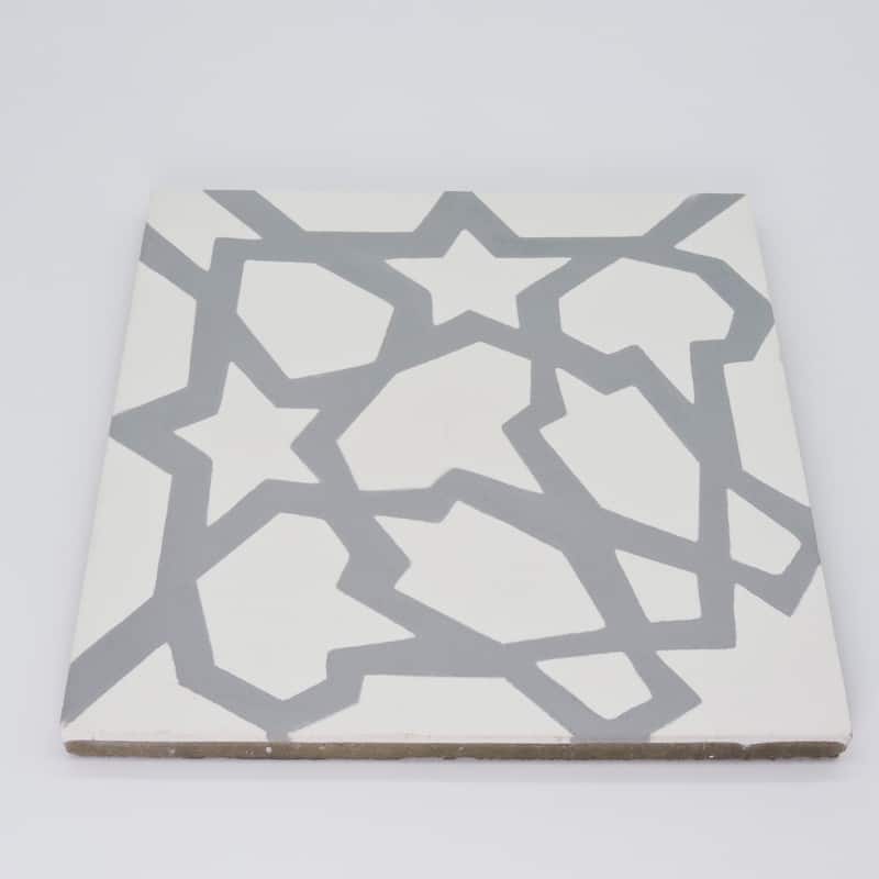 Handmade Bahja in White and Gray Tile, Pack of 12 (Morocco)