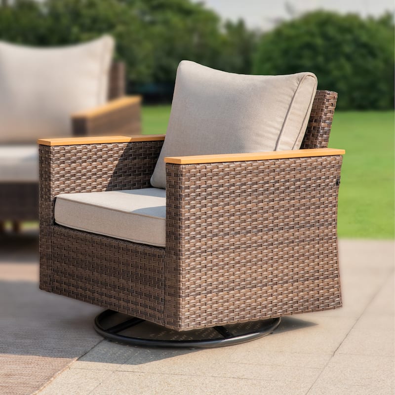 10 Piece Patio Wicker Rattan Furniture Set, Half-Moon Rattan Conversation sets with 2 X Swivel Chair Sofa and Firepit Table