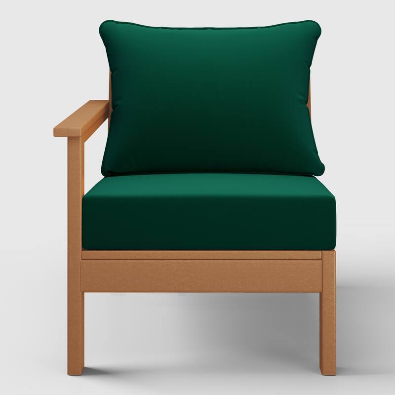 Birchwood All Weather HDPE Outdoor Patio Deep Seating Teak Left Arm Facing Chair With Cushions (1-Piece)