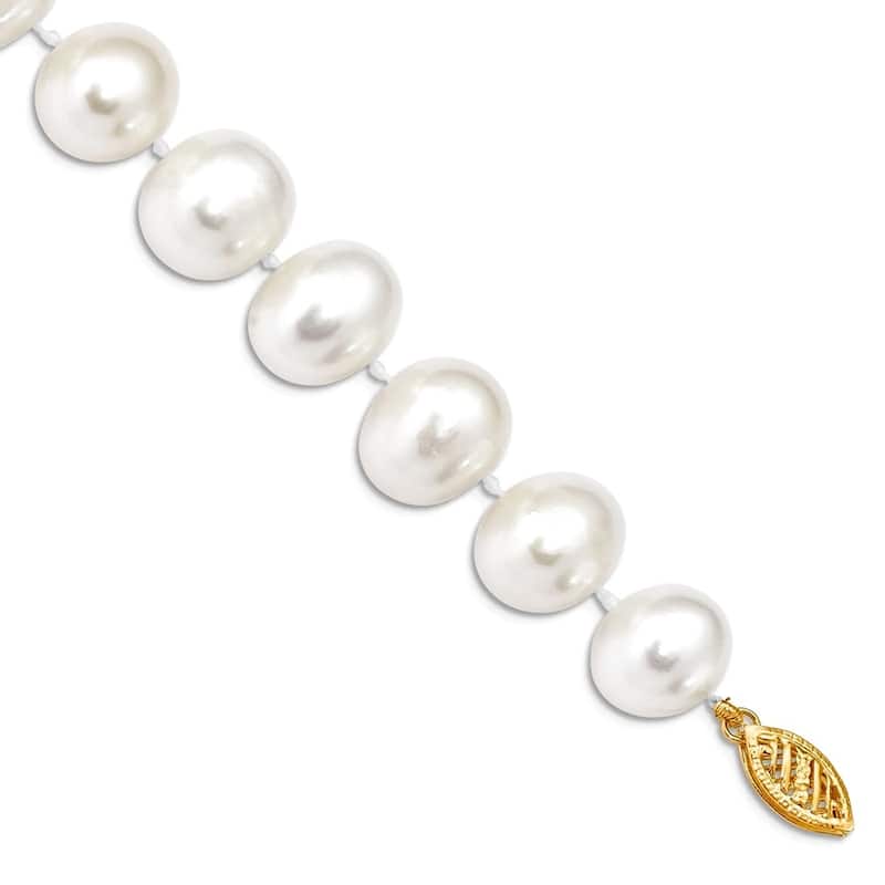 Curata 14k Yellow Gold 7.5" 11 12mm WhiteFreshwater Cultured Pearl Bracelet