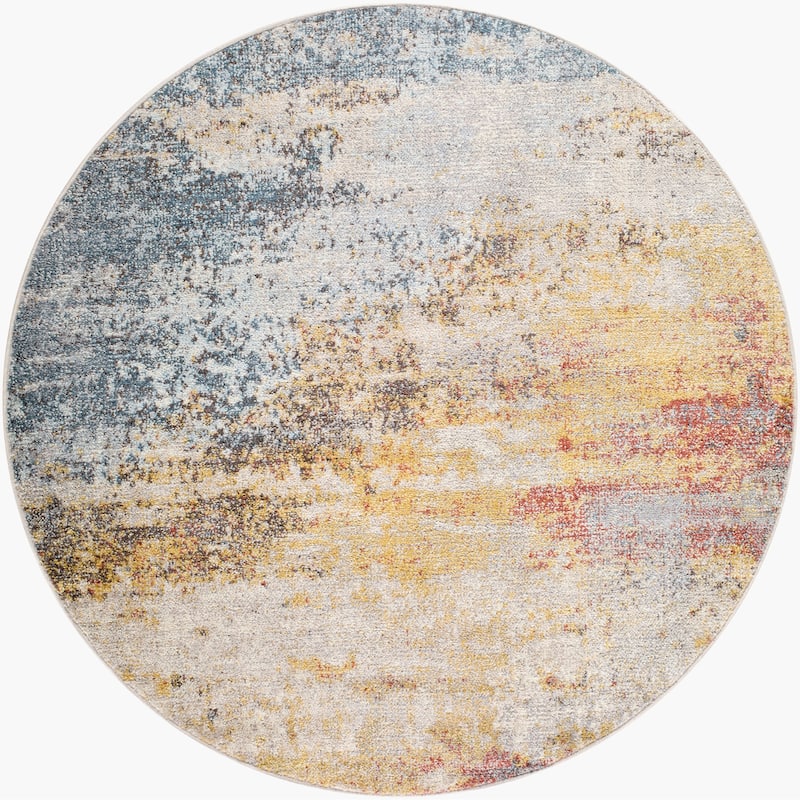 Livabliss Industrial Ankara Abstract Area Rug - 5'3" x 5'3" Round - Slate
