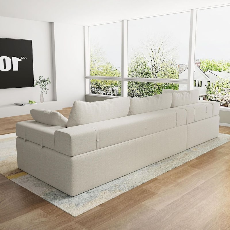 L-Shaped Chenille Sectional Sofa Modern Modular Cushion Back Couch Sofa With 6 Pillows for Living Room