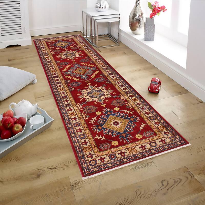 Rustic Kazak Randy Red/Natural Wool Runner - 2'8'' x 9'9''